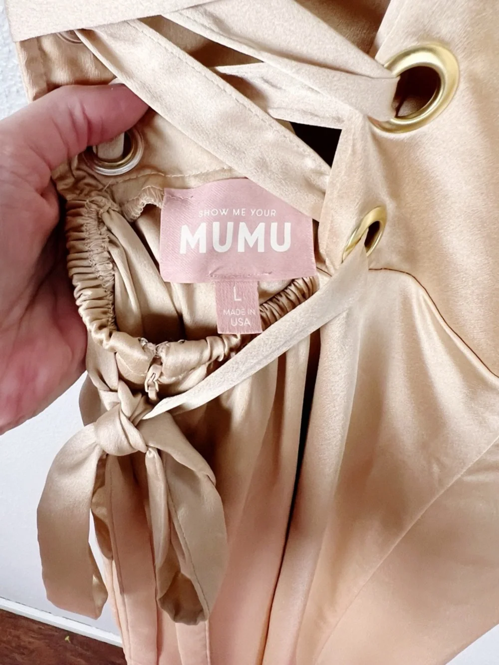 NWT Show Me Your MuMu Clarissa Corset Maxi Dress in Champagne Luxe Satin Large - Picture 6 of 9